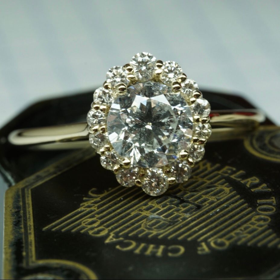 Round Diamond Halo Engagement Ring in 18K Yellow Gold