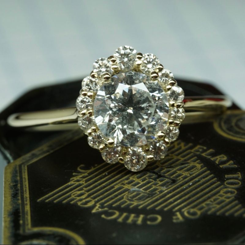 Round Diamond Halo Engagement Ring in 18K Yellow Gold
