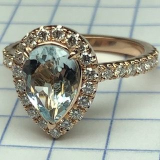 Aquamarine &amp; Diamond Halo Engagement Ring in 18K Rose Gold