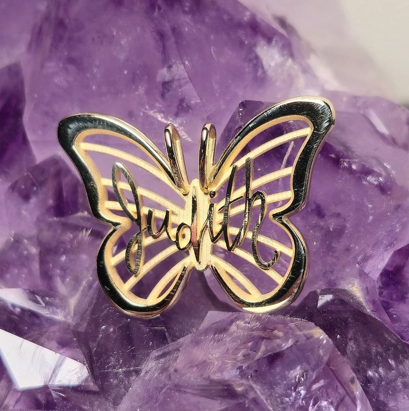 14K Yellow Gold Butterfly Name Pendant