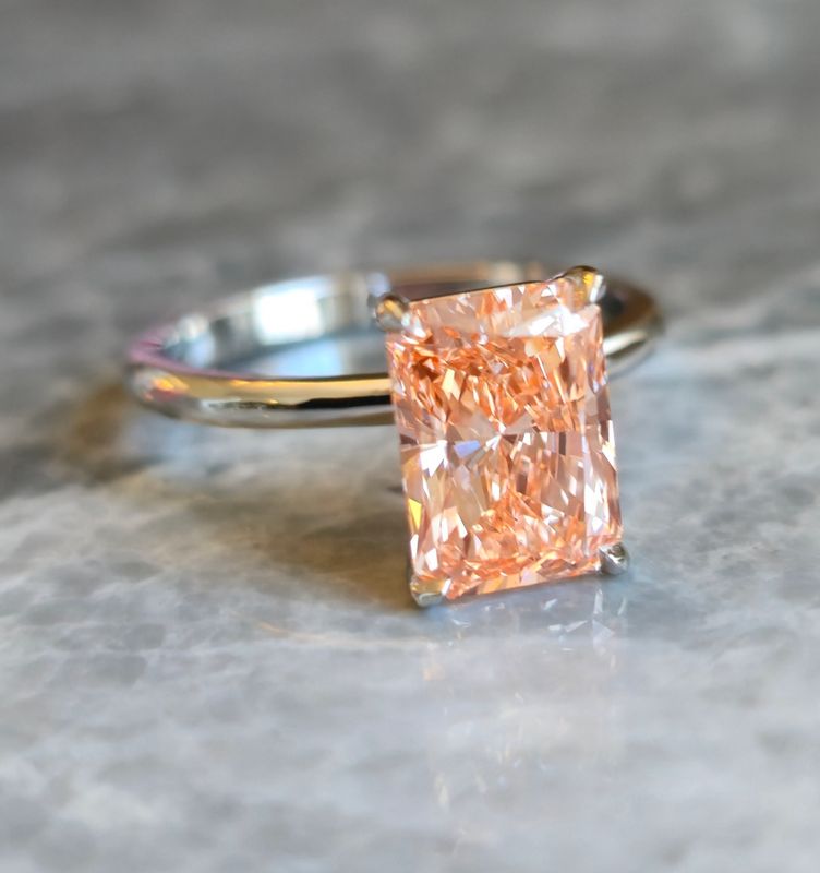 Fancy Vivid Orangy Pink Diamond Platinum Solitaire Engagement Ring