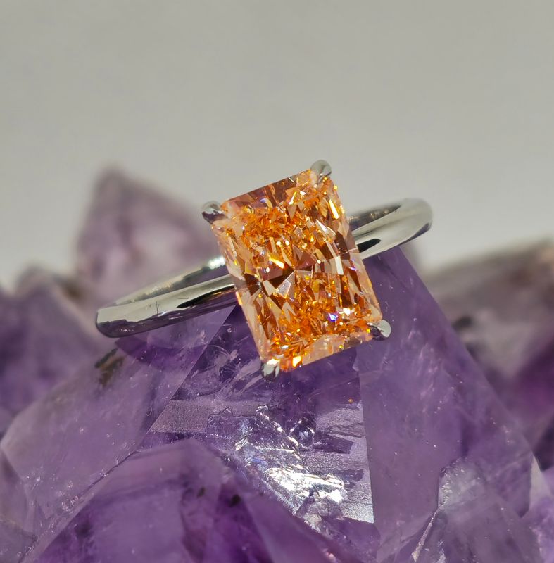 Fancy Vivid Orangy Pink Diamond Platinum Solitaire Engagement Ring