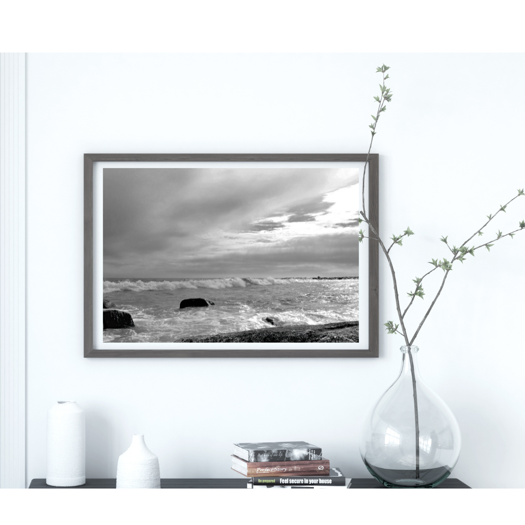 Passing Storm, 16 x 20 Black and White semi glossy paper Framed, White Frame