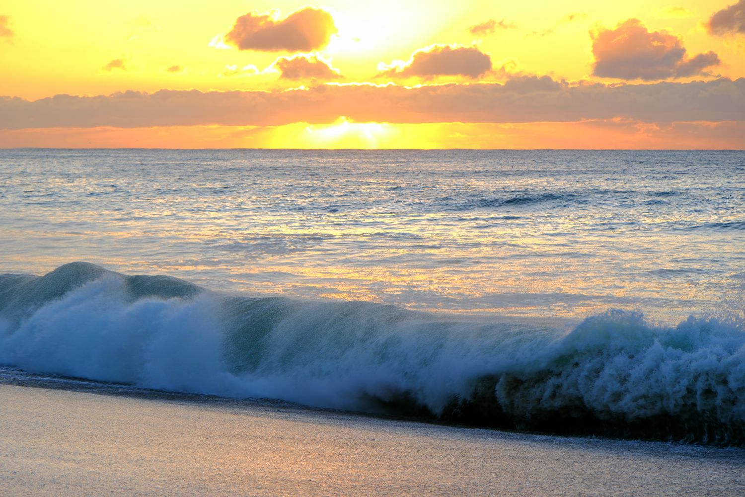 Sun Rising Over Wave, metal print, multiple sizes and prices.