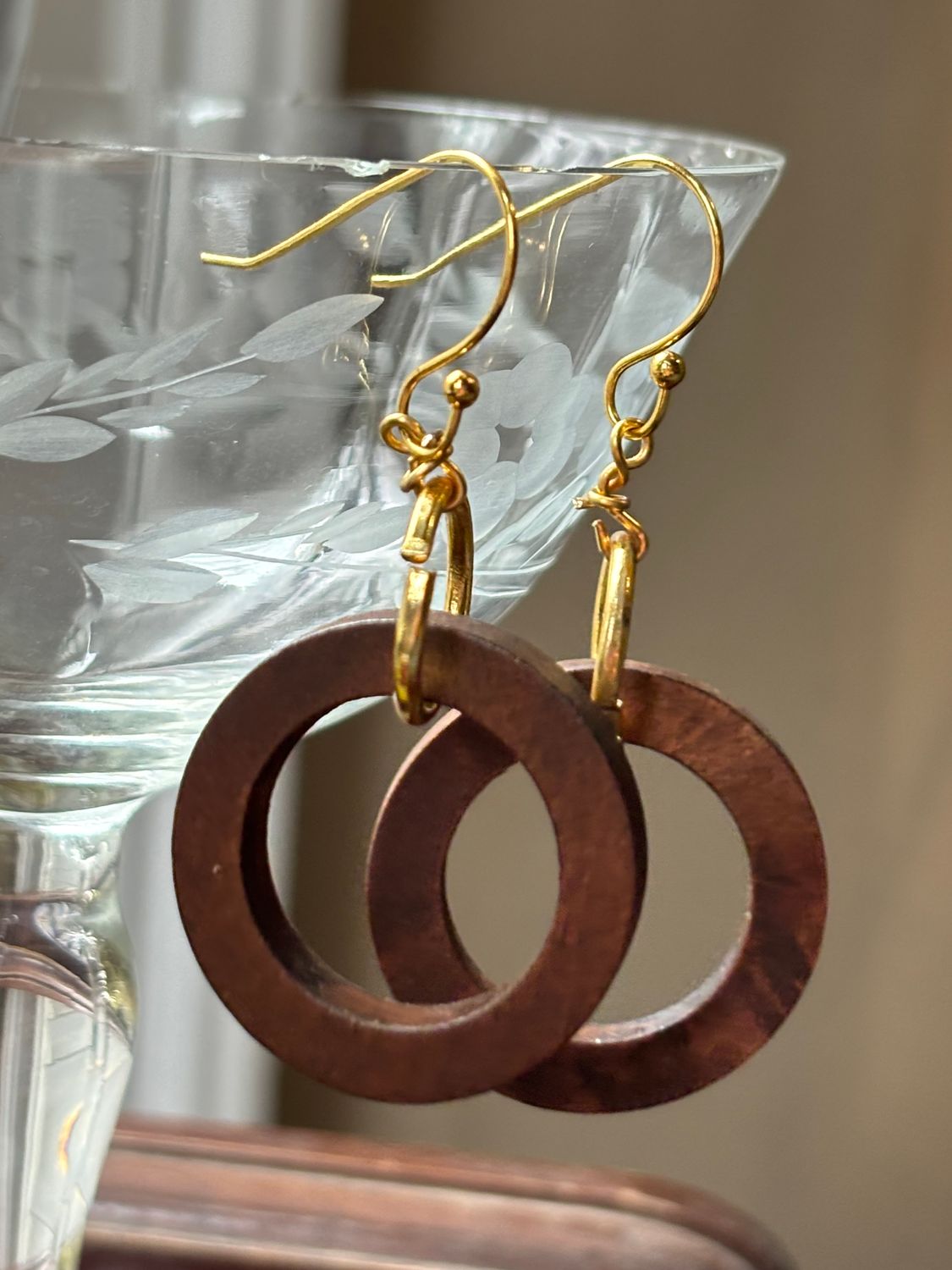 Contemporary Wood Ring Earrings