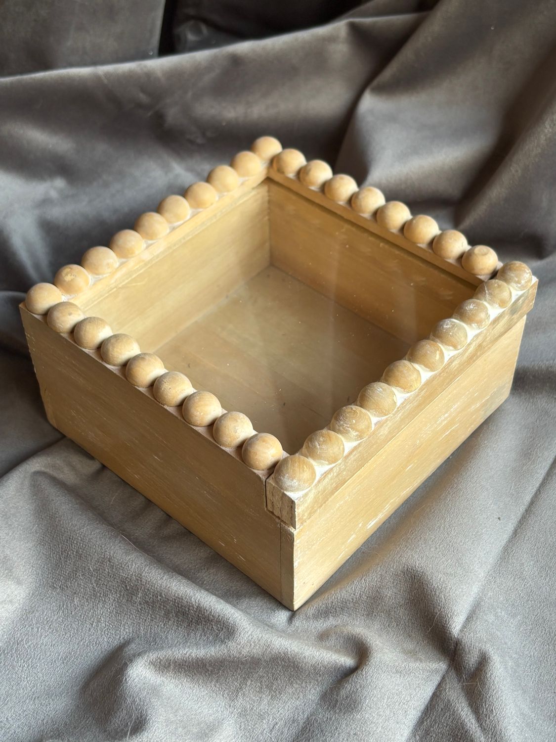 Beaded Glass Top Wood Box