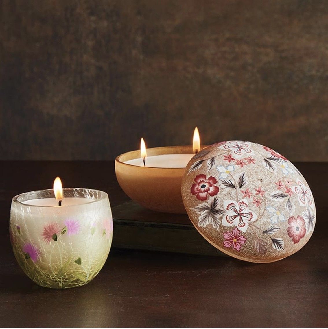 hand-painted glass candle with lid 