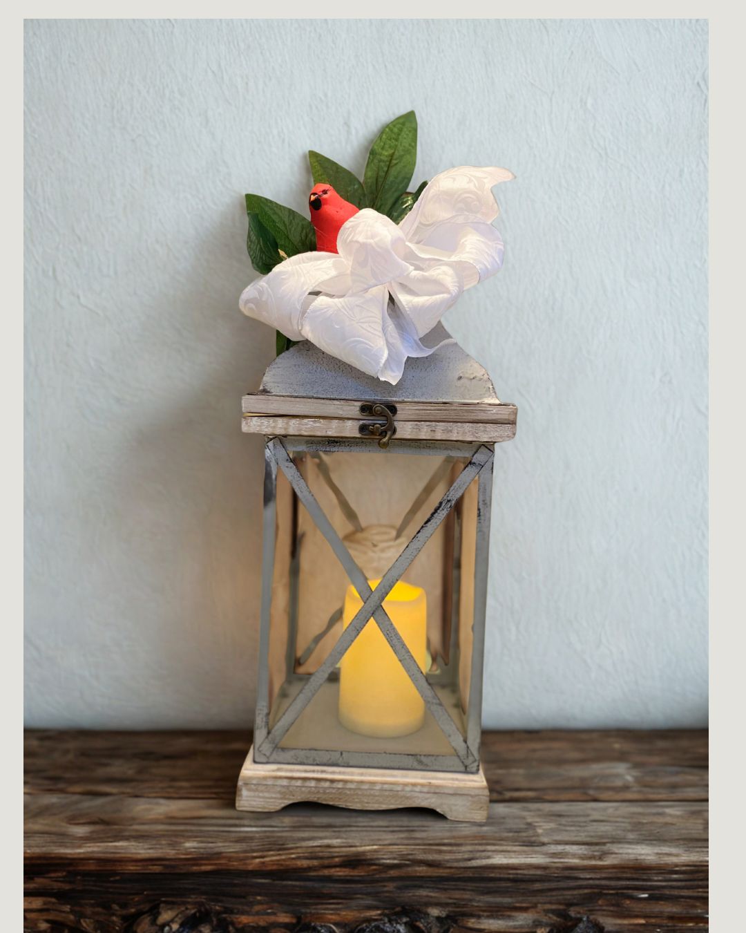 Sympathy/Remembrance Large Cardinal Lantern with Flameless Candle 8&quot;x19&quot;