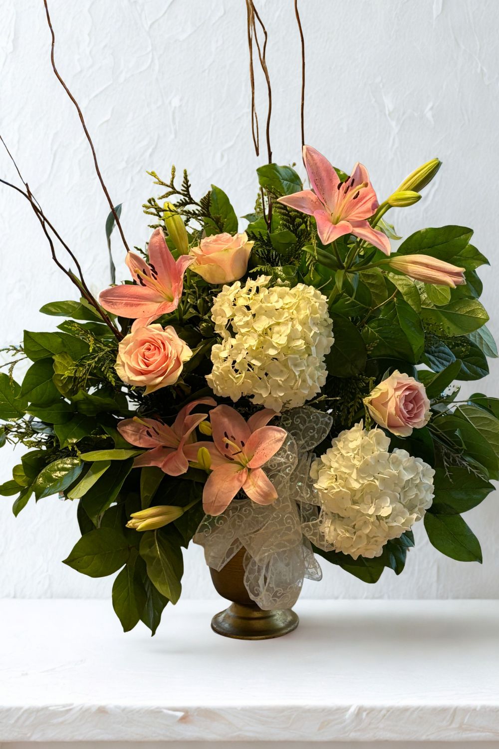 Sympathy Urn Arrangement with Greens and Floral Accents