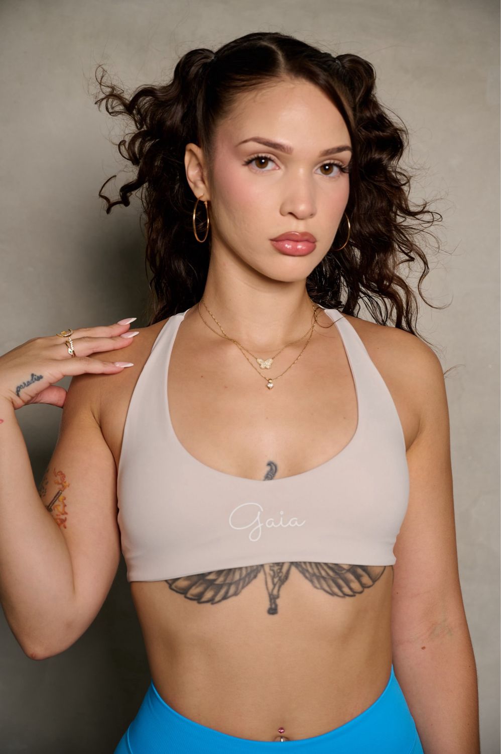 PEARL GREY HALTER OPEN BACK SPORTS BRA