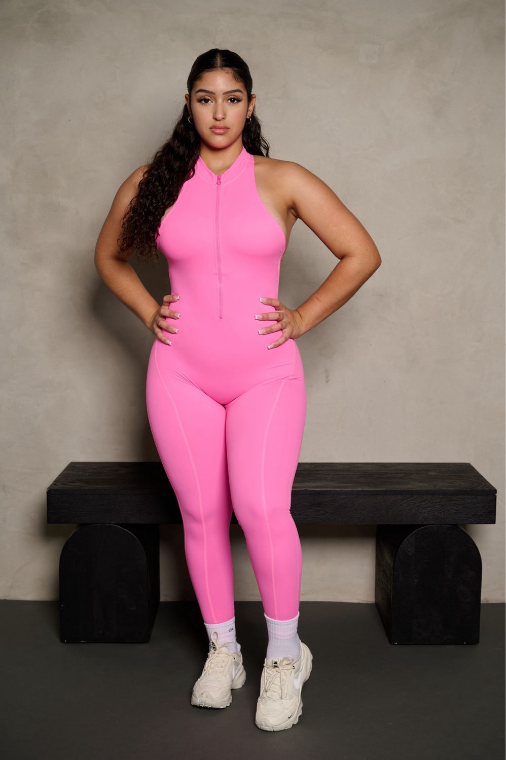 BARBIE PINK SLEEVELESS OPEN BACK SCRUNCH BUTT JUMPSUIT