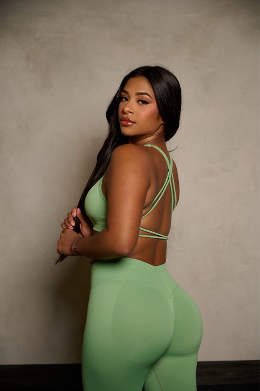 Avocado Green Open Back Sports Bra