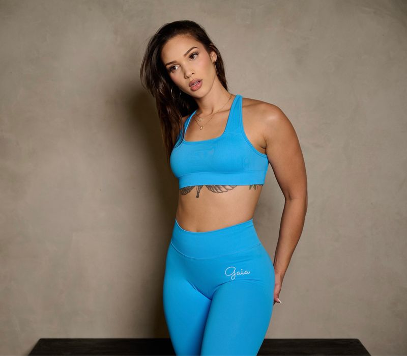 BLUE OPEN BACK SPORTS BRA