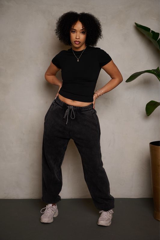 BLACK ACID-WASH OVERSIZED SWEATPANTS