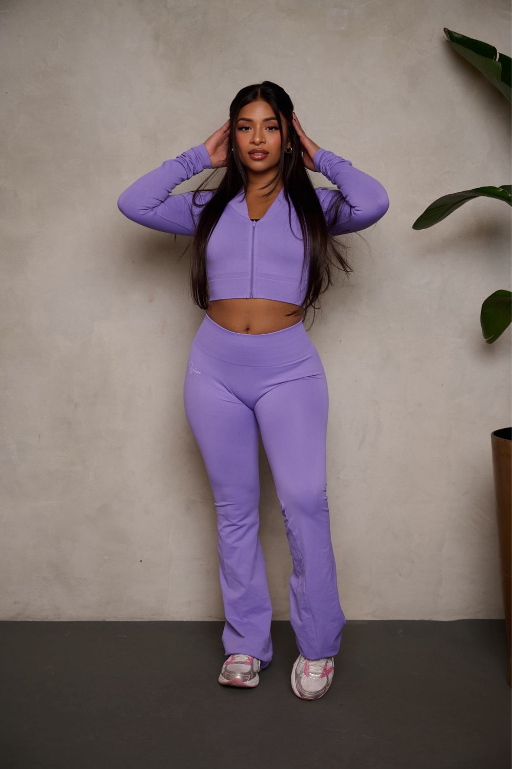 LILAC CROPPED JACKET AND FLARE PANT SET