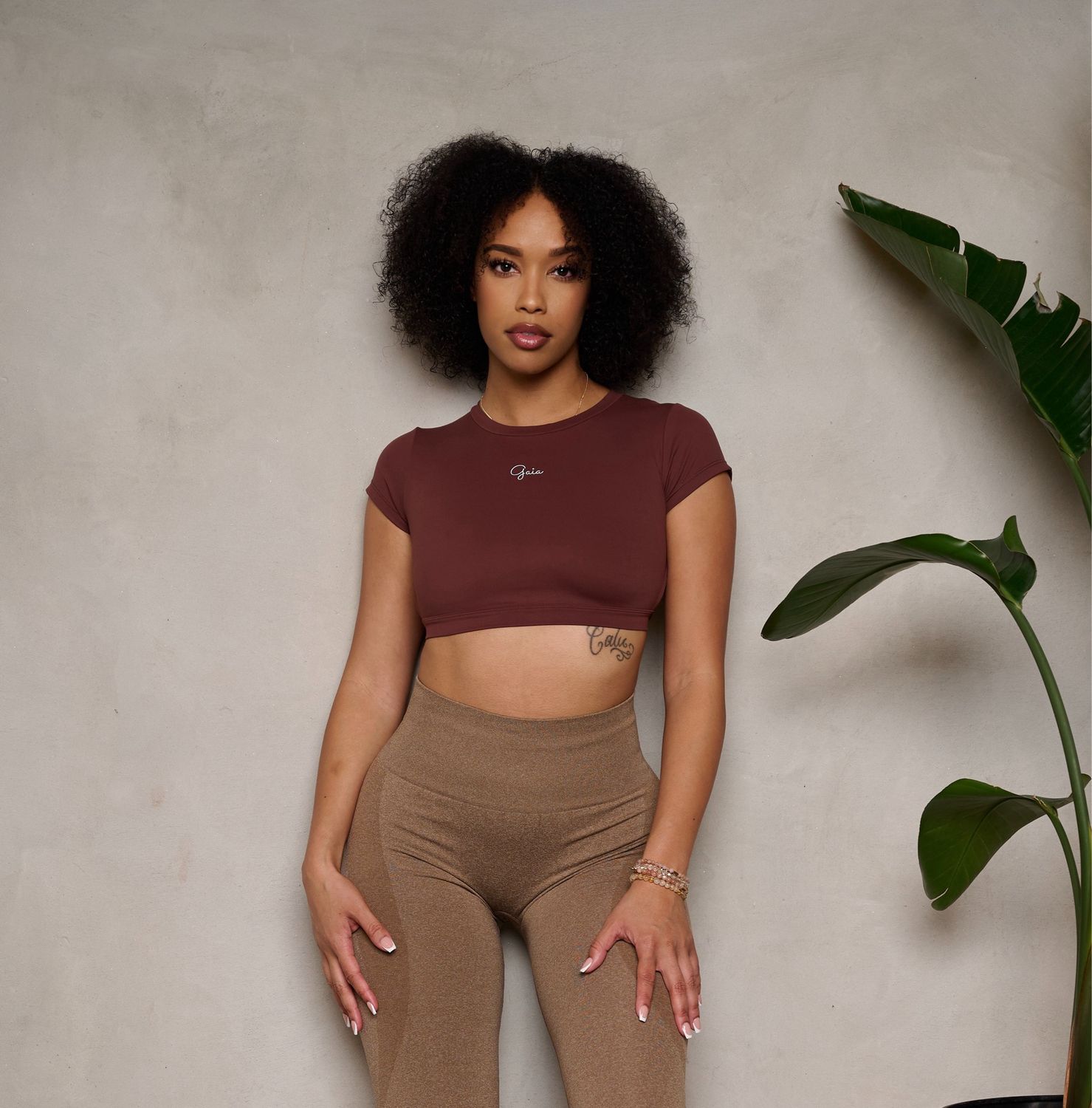 BROWN OPEN BACK CROP TOP