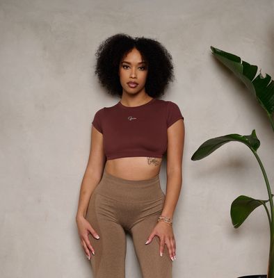 BROWN OPEN BACK CROP TOP