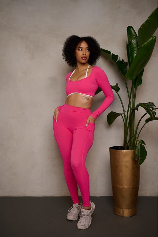 ROSE PINK TWO-TONE TOP AND LEGGING SET