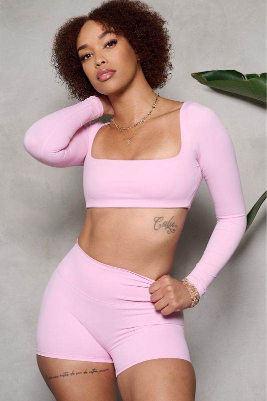 Cherry Blossom Long Sleeve Top &amp; Yoga Short Set