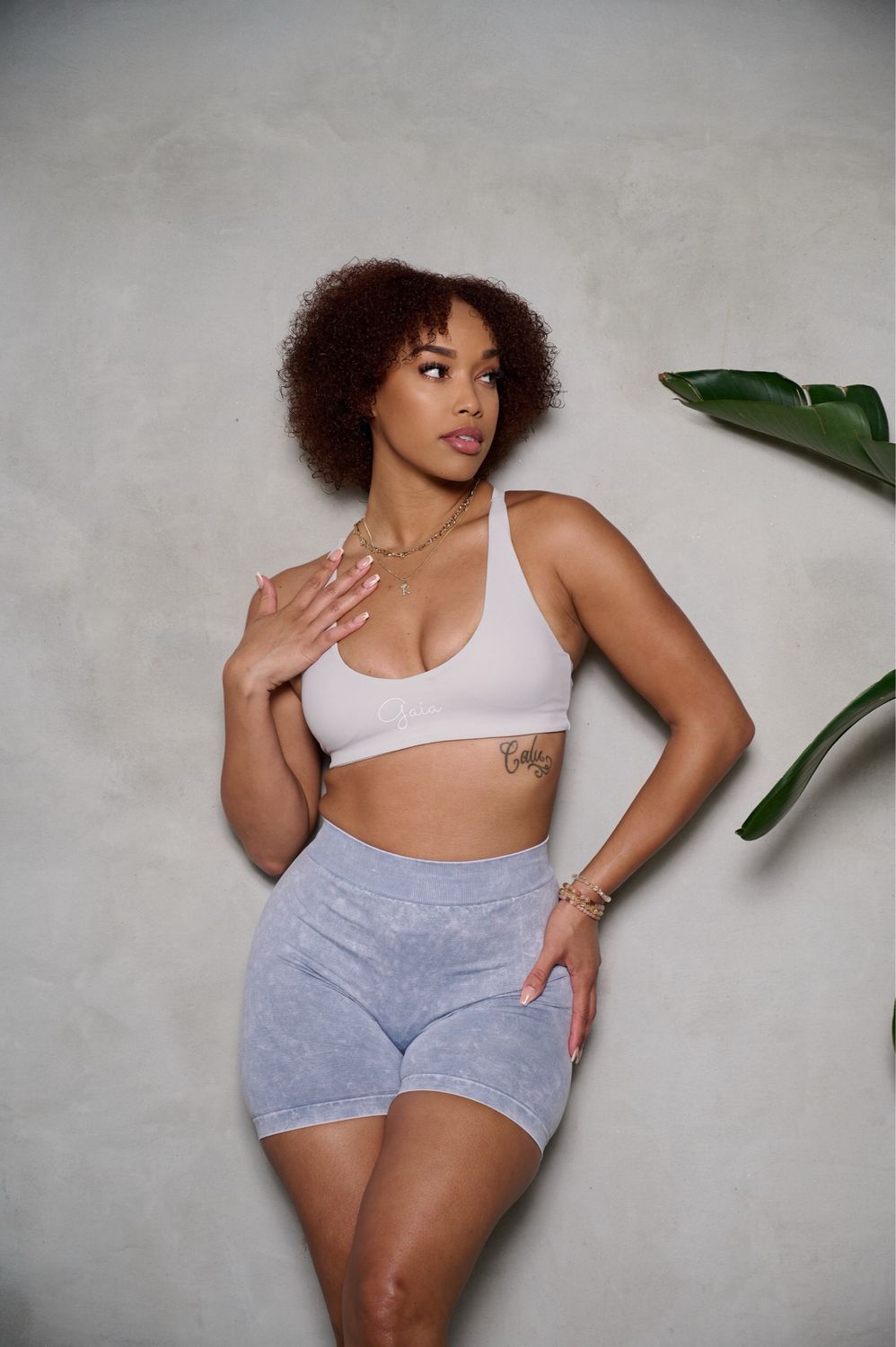 Grey Acid Wash V-Back Scrunch Butt Shorts