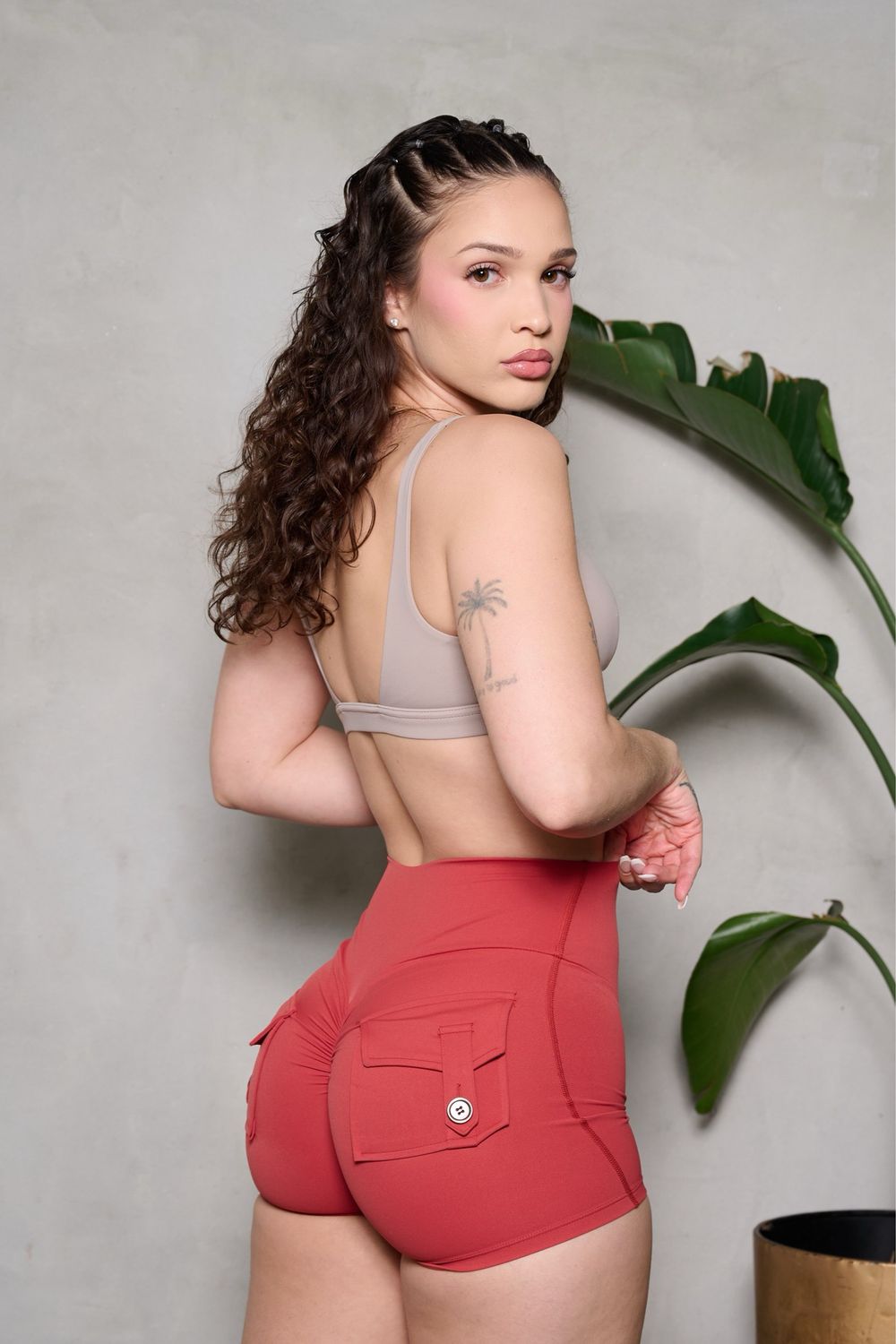 Burgundy Scrunch Butt Pocket Shorts