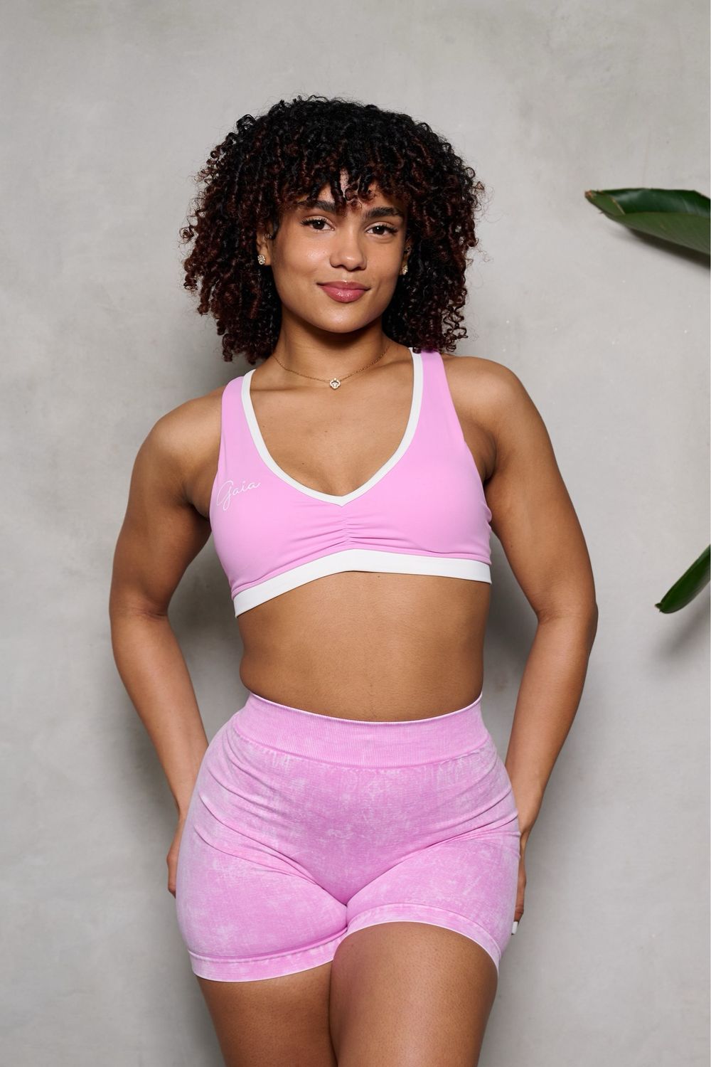 Pink Acid Wash V-Back Scrunch Butt Shorts
