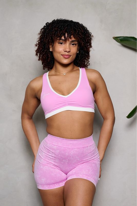 Pink Acid Wash V-Back Scrunch Butt Shorts