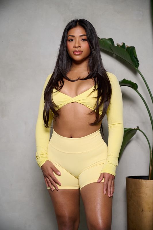 Lemon Drop Sprayed Long Sleeve Crop Top