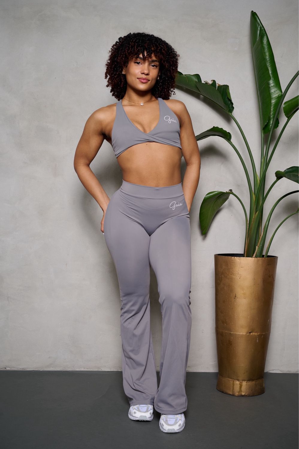Grey V-Back Flare Scrunch Butt Pants