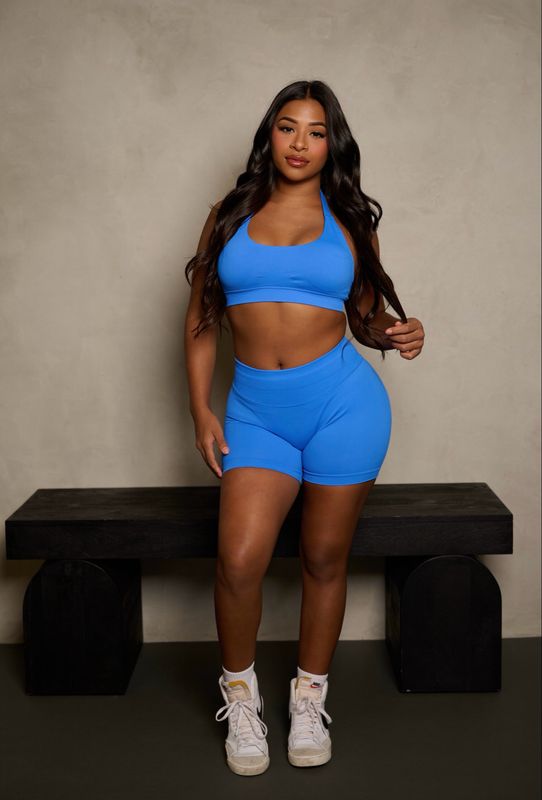 ROYAL BLUE SCULPTING BUTT SHORTS AND BRA SET