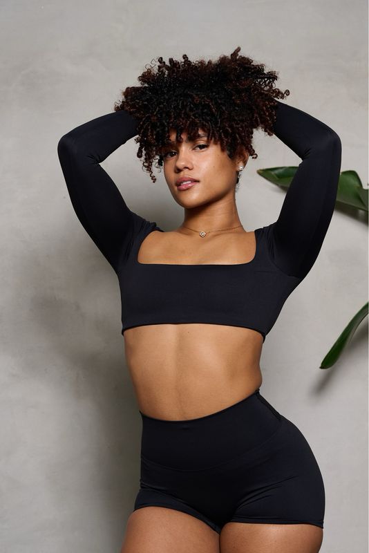 Black Long Sleeve Top &amp; Yoga Short Set