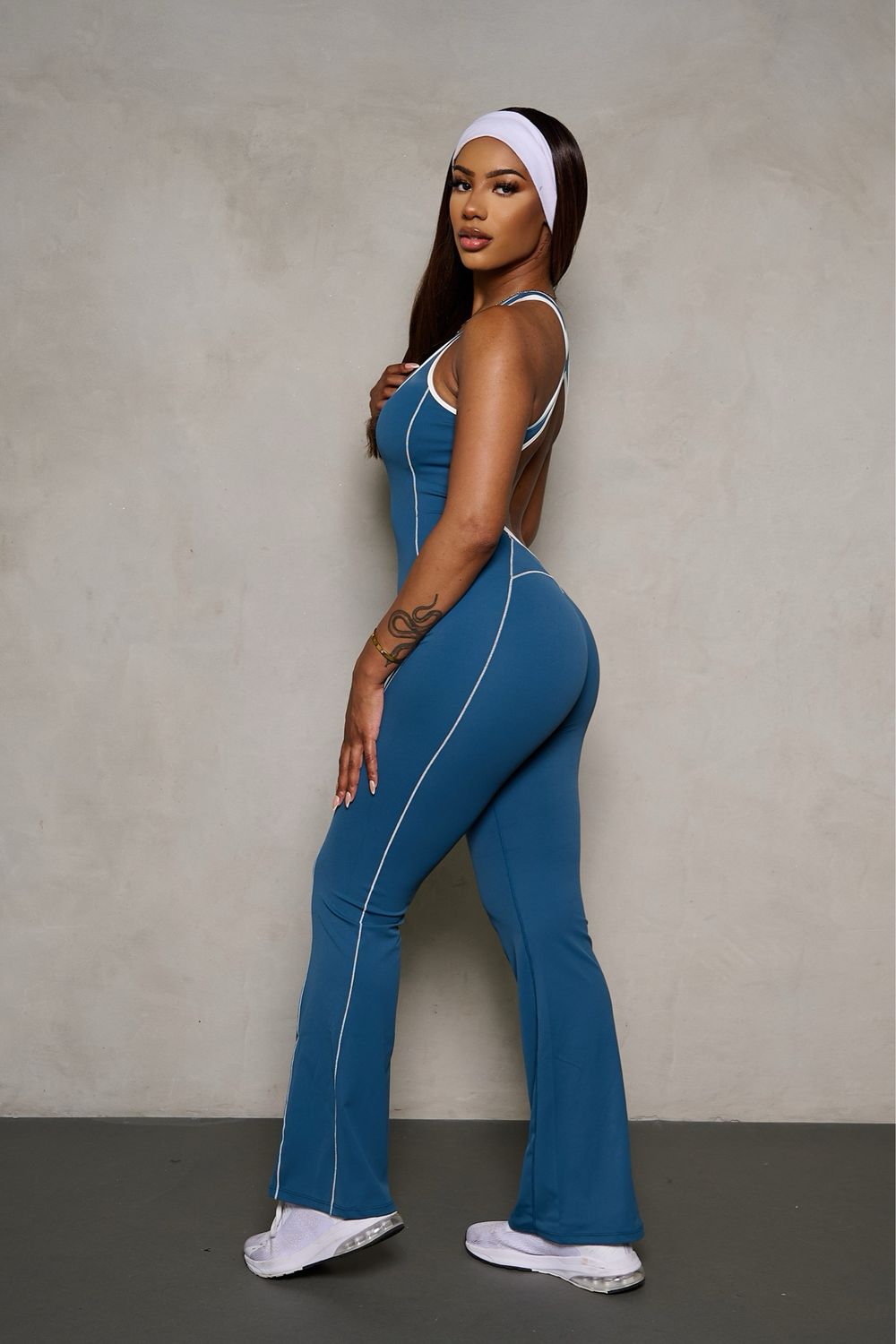 Teal Blue Back Flare Jumpsuit