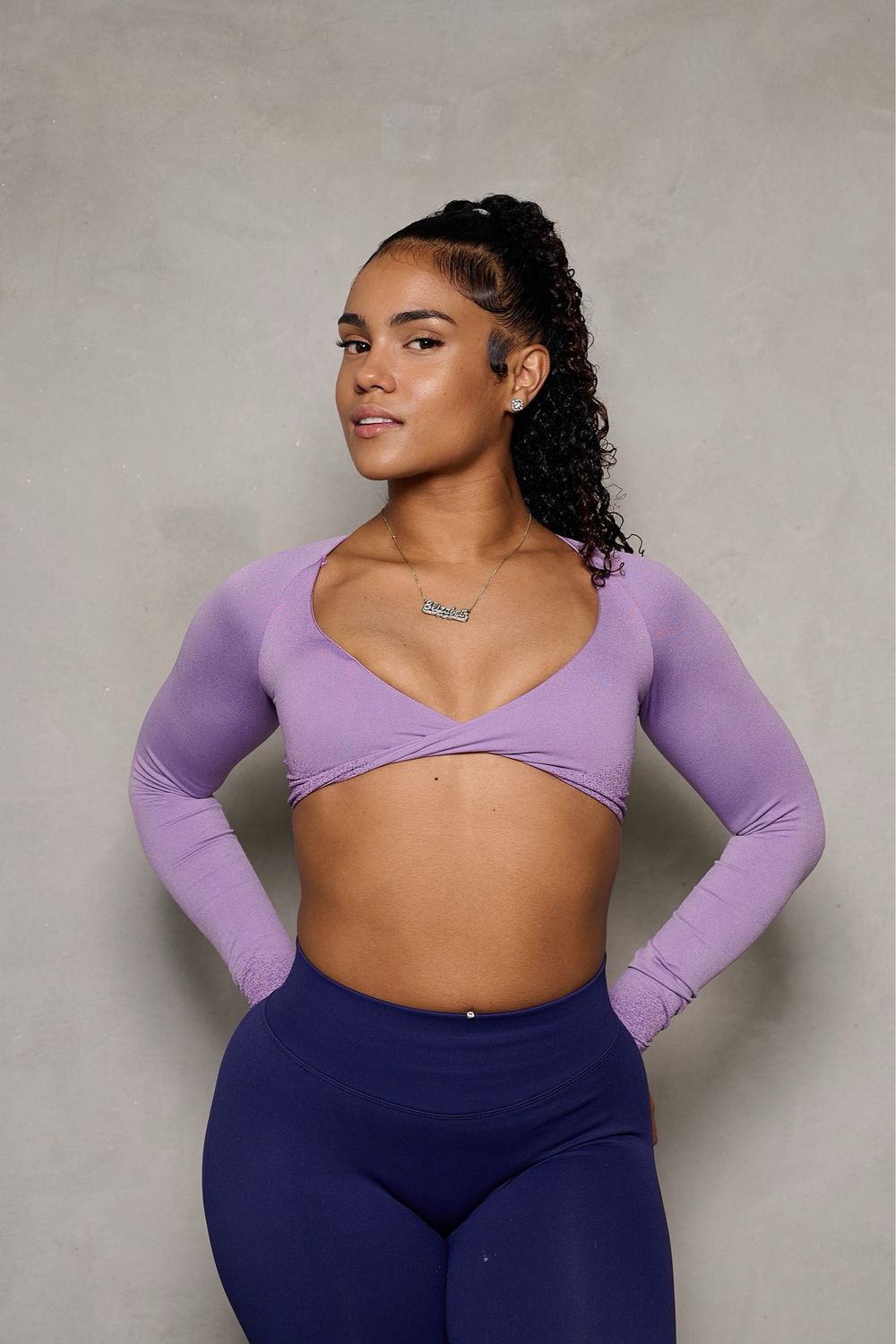 Purple Sprayed Long Sleeve Crop Top