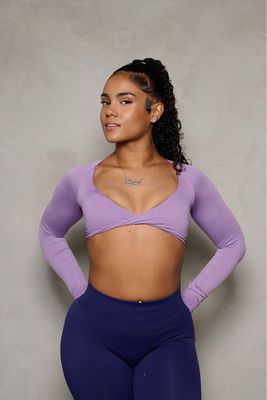 Purple Sprayed Long Sleeve Crop Top