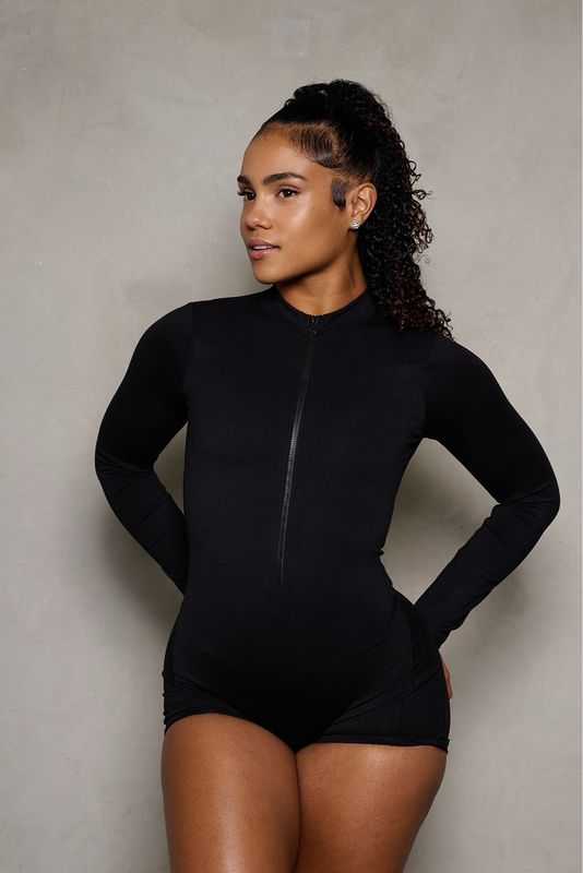 Black Long Sleeve Backless Romper
