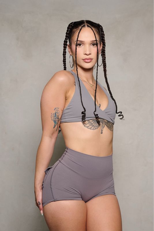 Grey Scrunch Butt Pocket Shorts
