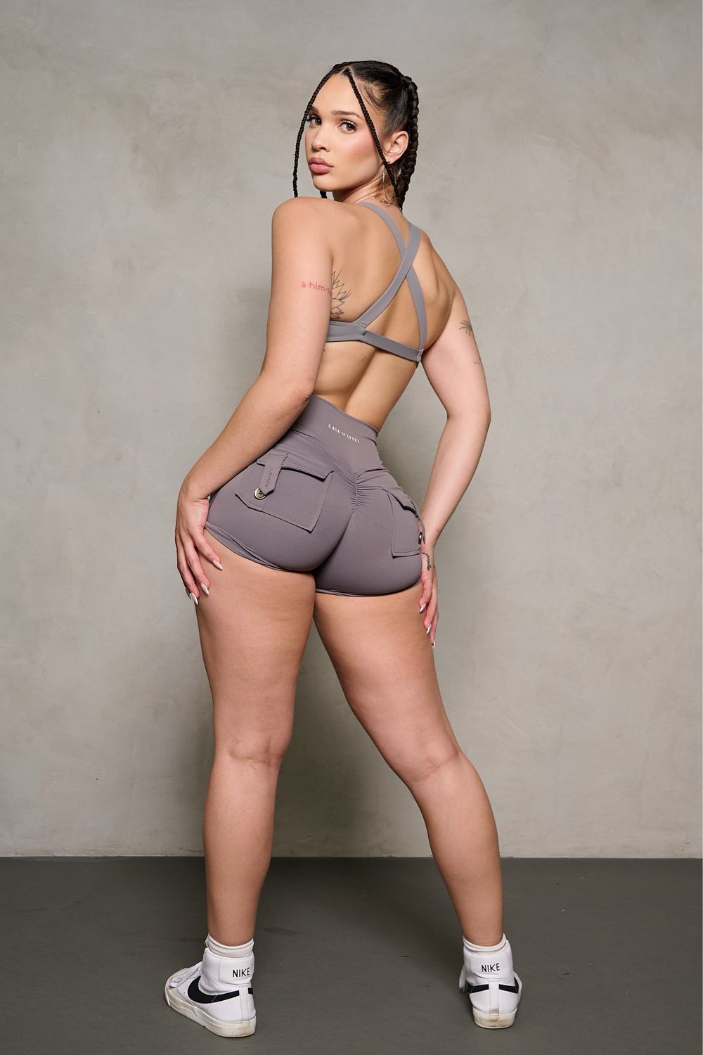 Grey Scrunch Butt Pocket Shorts