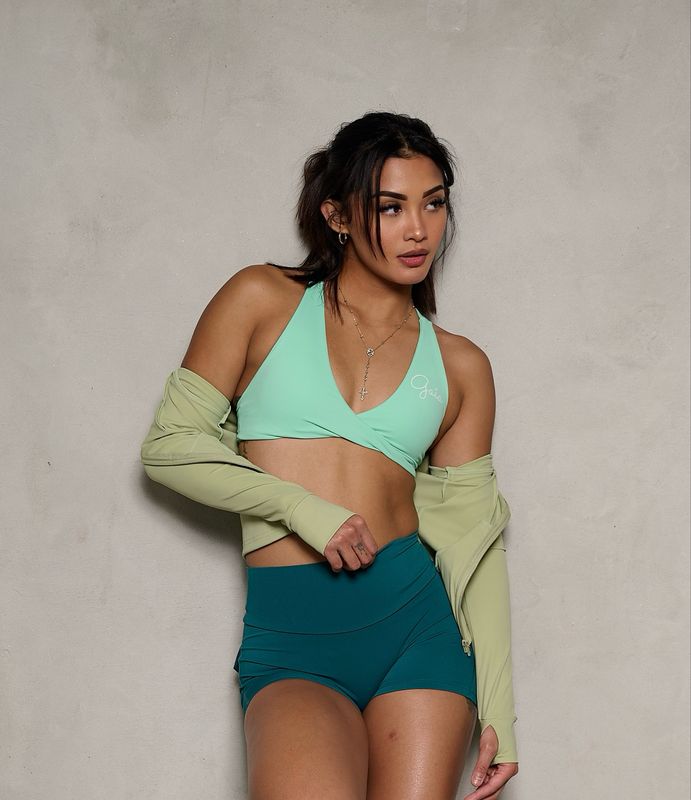 NEON GREEN FRONT TWIST/ CROSS BACK SPORTS BRA