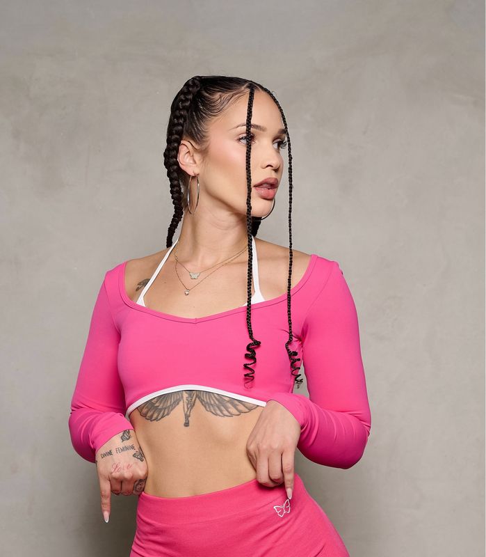 ROSE PINK AND WHITE 2-TONE LONG SLEEVE