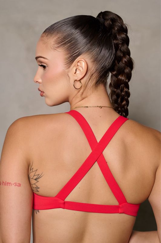 RED FRONT TWIST/ CROSS BACK SPORTS BRA