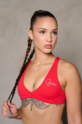 RED FRONT TWIST/ CROSS BACK SPORTS BRA