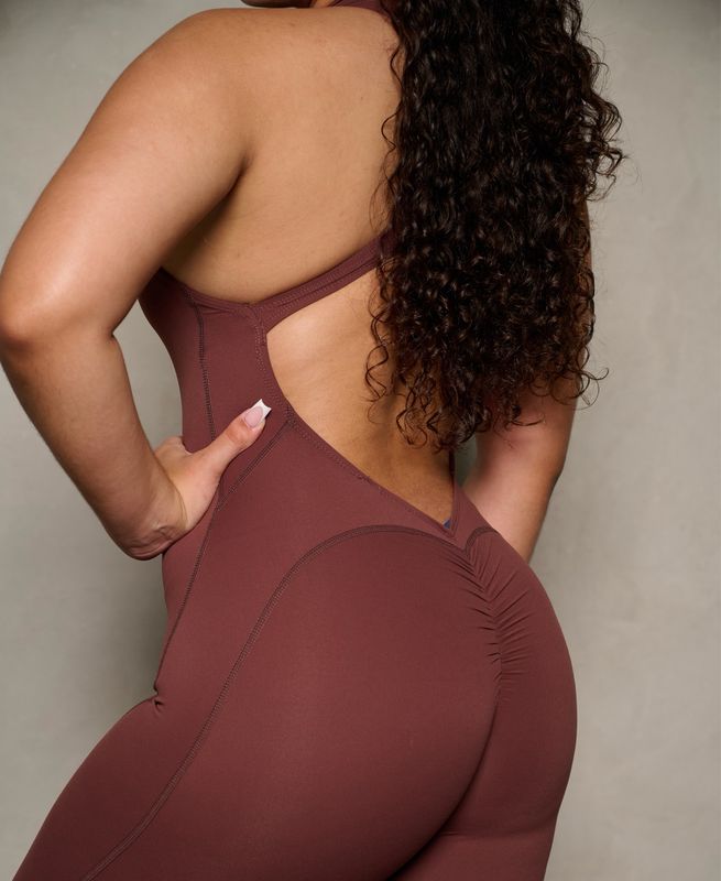 BROWN SLEEVELESS OPEN BACK JUMPSUIT