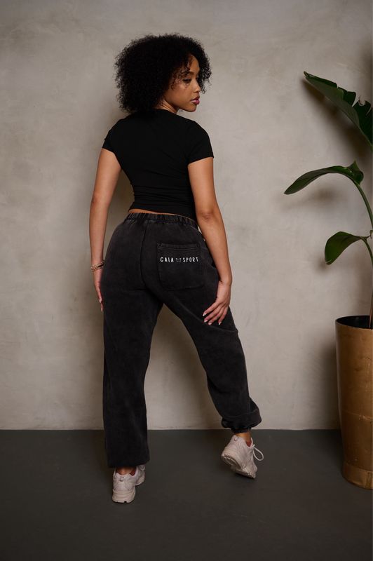 BLACK ACID-WASH OVERSIZED SWEATPANTS