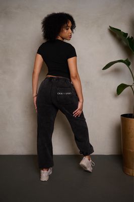 BLACK ACID-WASH OVERSIZED SWEATPANTS