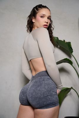 Grey Sprayed Long Sleeve Crop Top