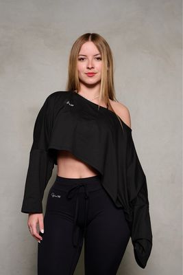 Black Lounge Bra + Oversized Cropped Long Sleeve 