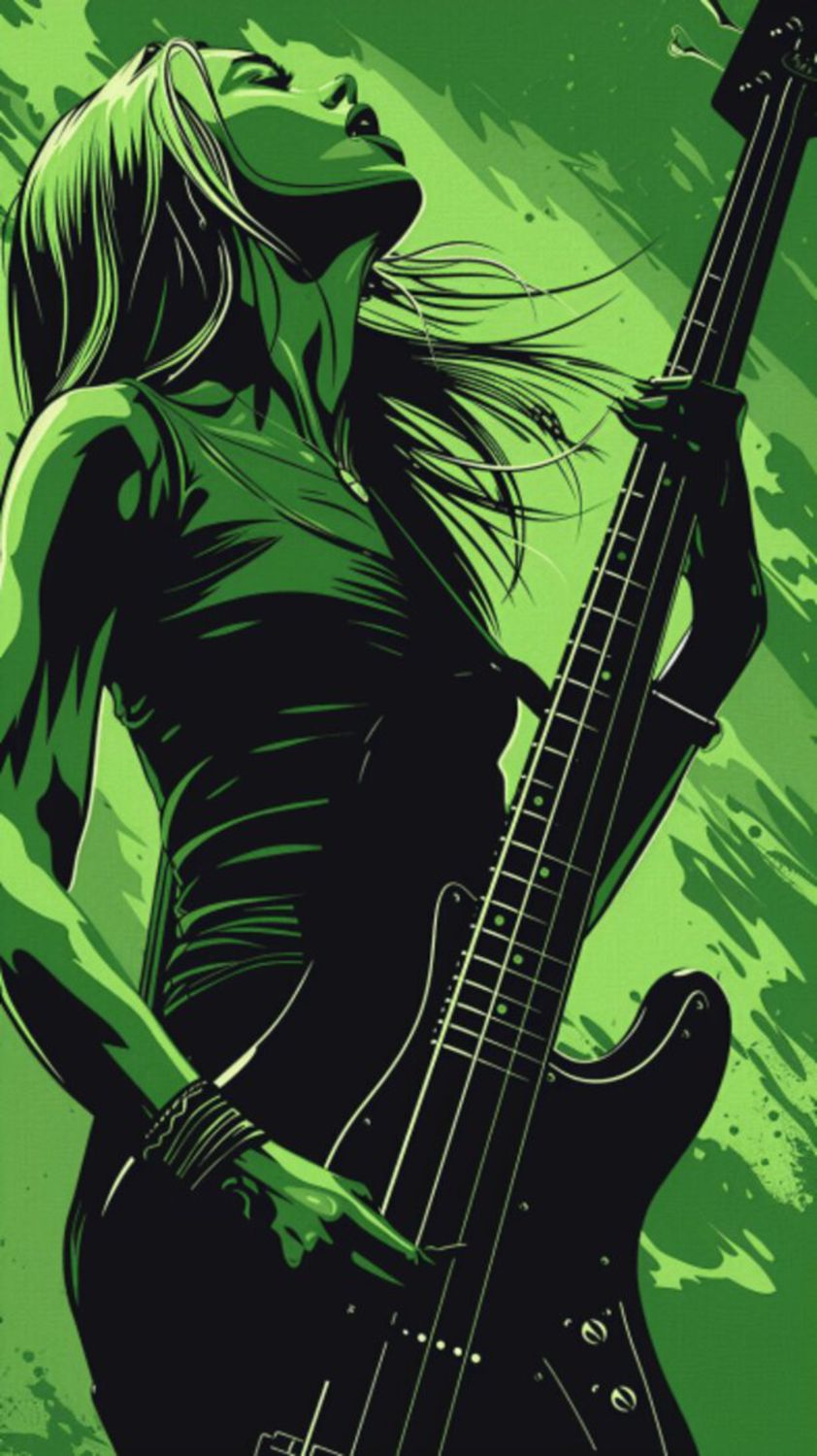 Female Bass Player in Green 1