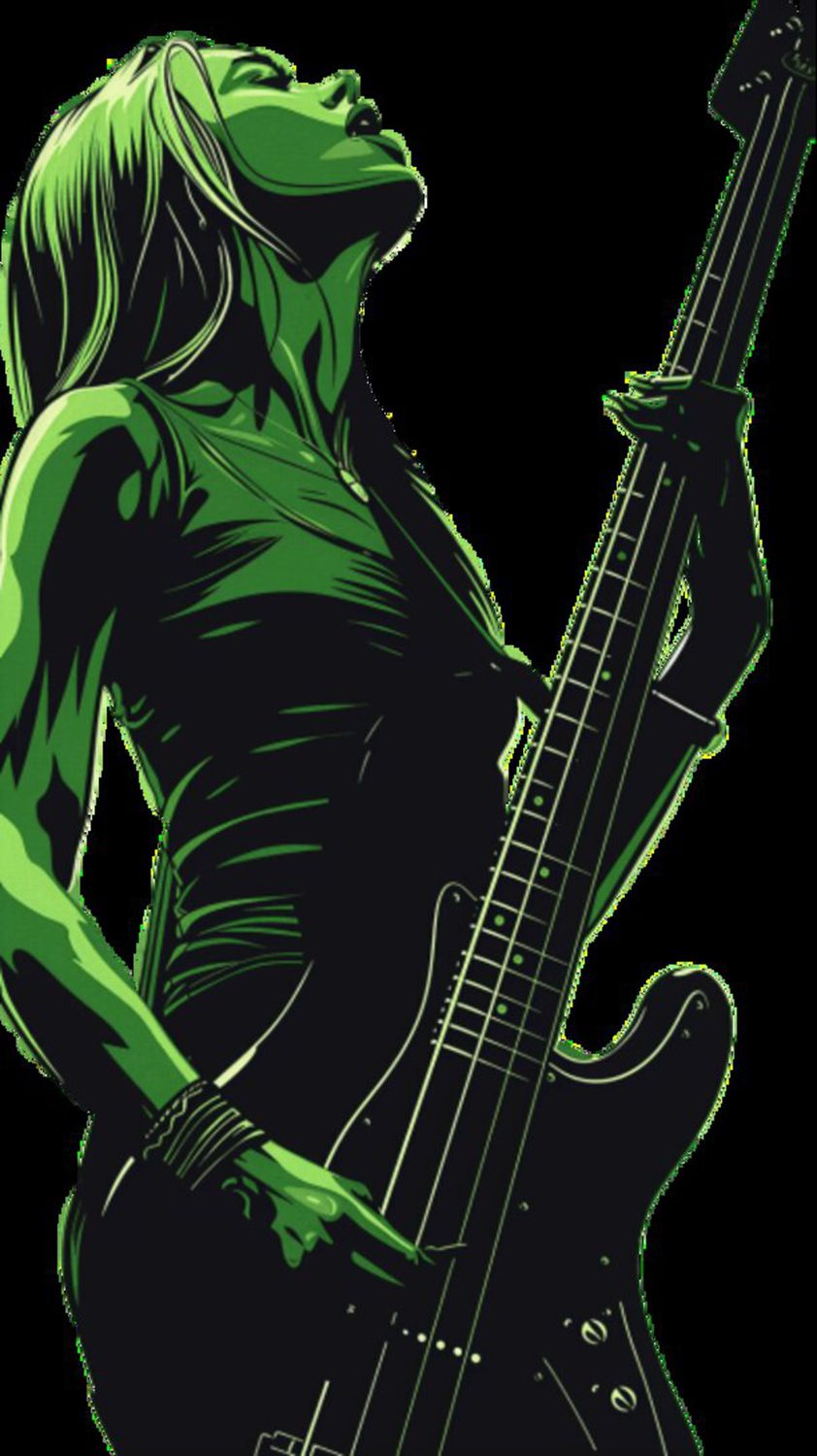 Female Bass Player in Green 1