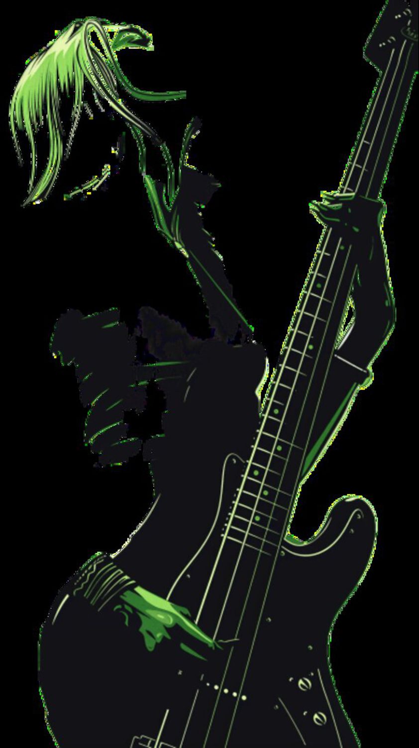 Female Bass Player in Green 1