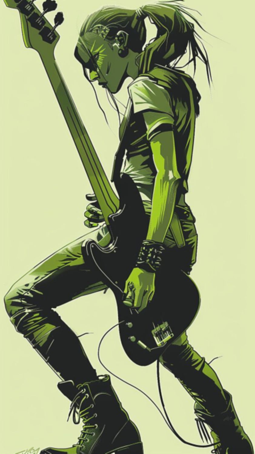 Female Bass Player in Green 13